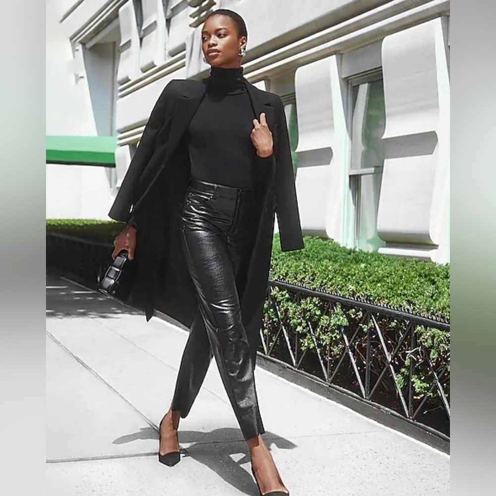 Express Super High Waisted Croc Embossed Faux Leather Straight Pant